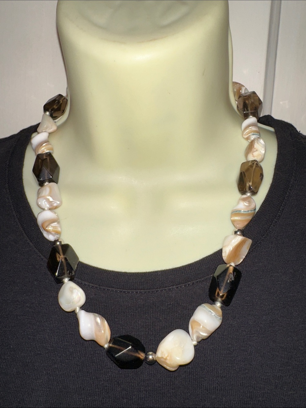 Beige, Cream and Brown Glass, Shell or Stone Bead Necklace